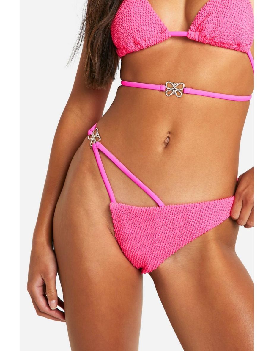 Diamante Butterfly Strappy Bikini Brief - bright pink - 3
