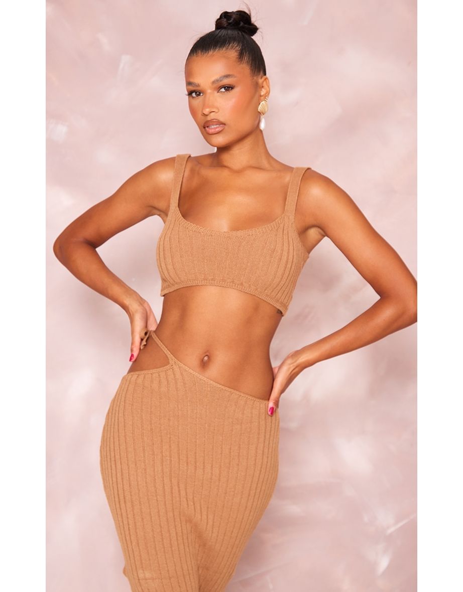Tan Wide Rib Knitted Brallette