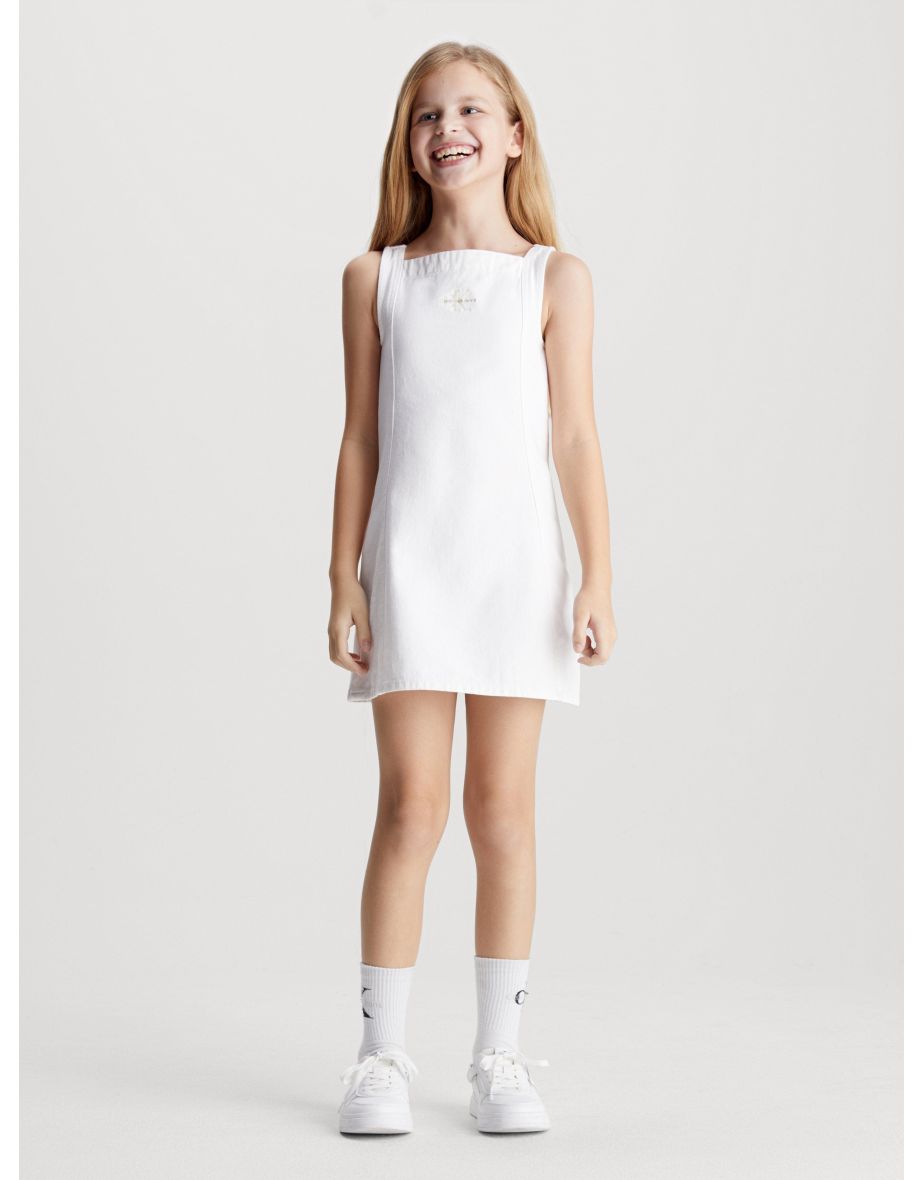 Calvin Klein Girls Button Denim Dress in Ivory