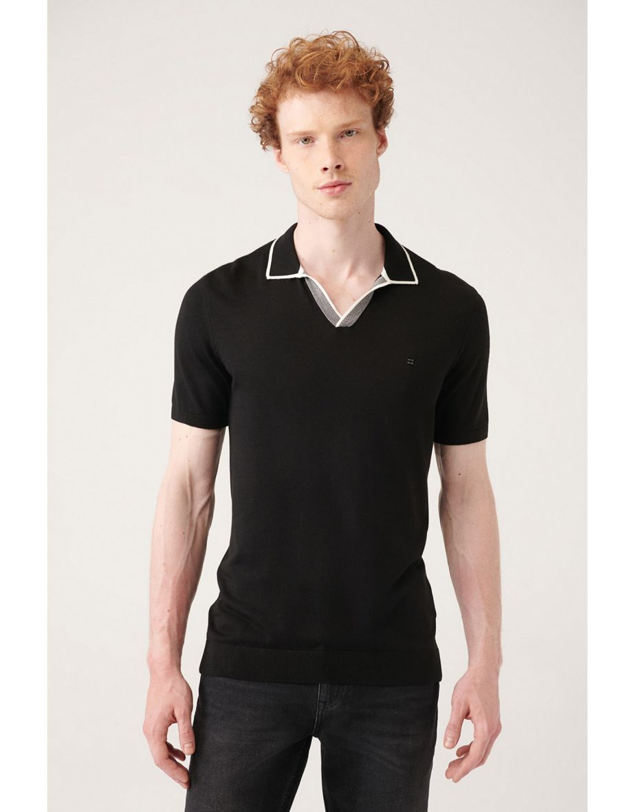 Black polo hotsell shirt no collar