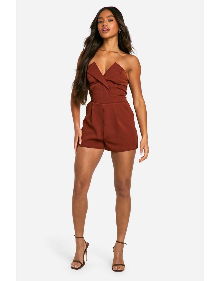 Tailored Bandeau Playsuit - wine