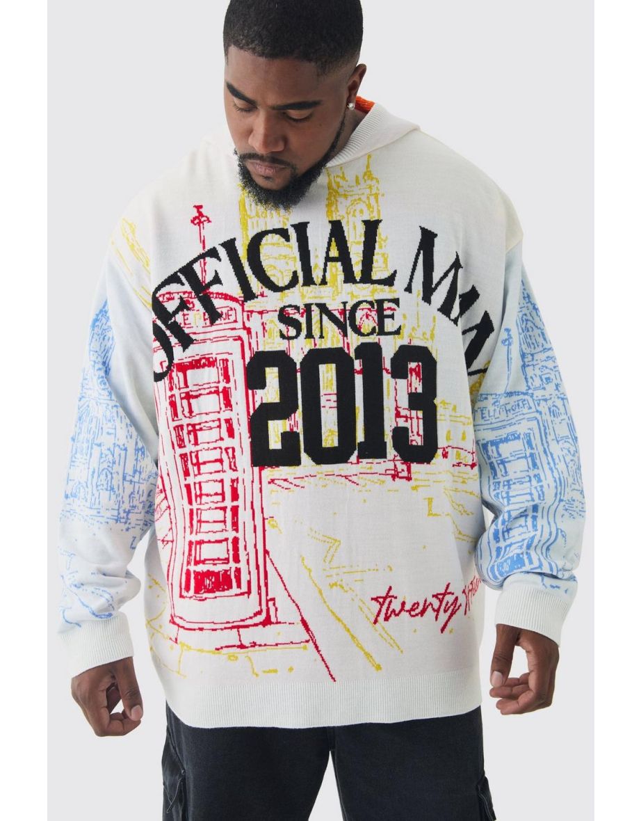 Plus Twenty Thirteen Graphic Knitted Hoodie
