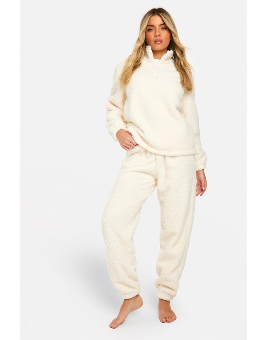 Shop Boucle Fleece Zip Sweat And Jogger Set cream Online in Bahrain VogaCloset