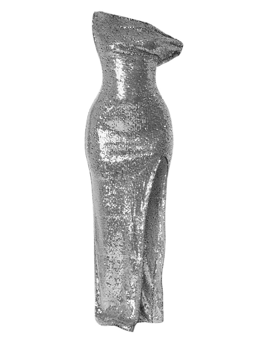Petite Black Sheer Sequin Twist Detail Side Split Maxi Dress - 4
