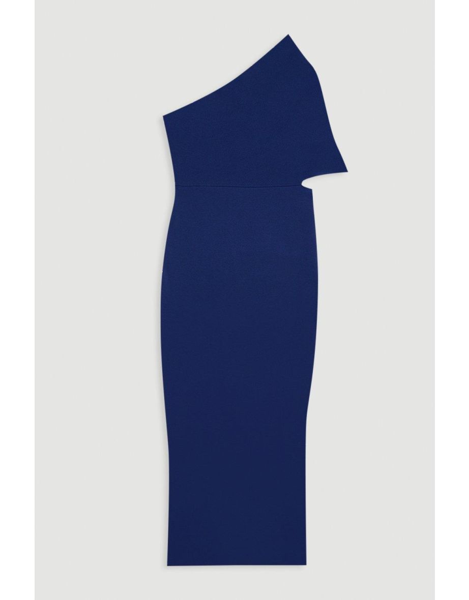 Compact Rib Stitch Knitted One Shoulder Dress - 3