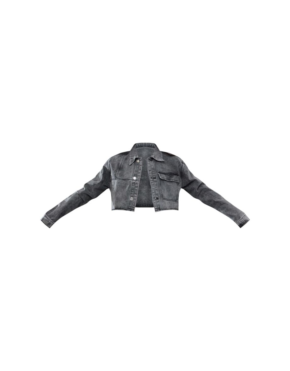 Tall Washed Grey Cropped Denim Jacket - 4