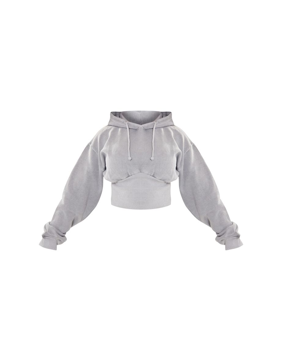 Shape Light Grey Sweat Cropped Shirred Waist Hoodie - 4