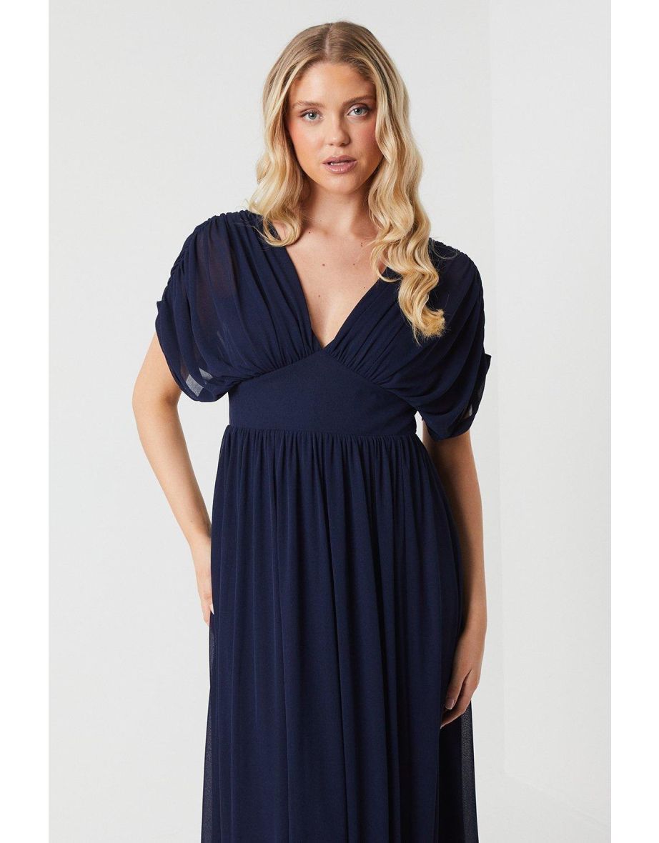 Batwing Stretch Mesh Bridesmaids Dress - 3