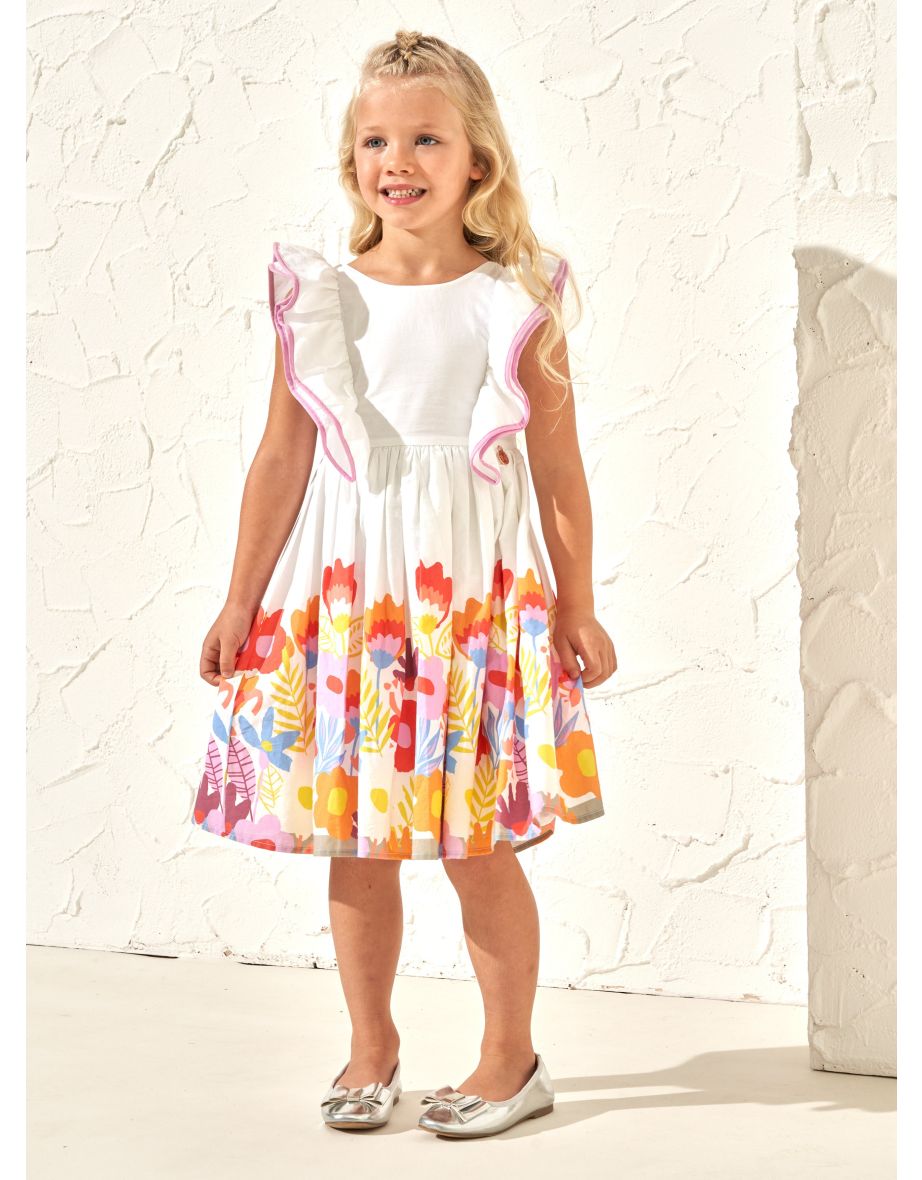 Renee White Border Print Ruffle Dress - 2