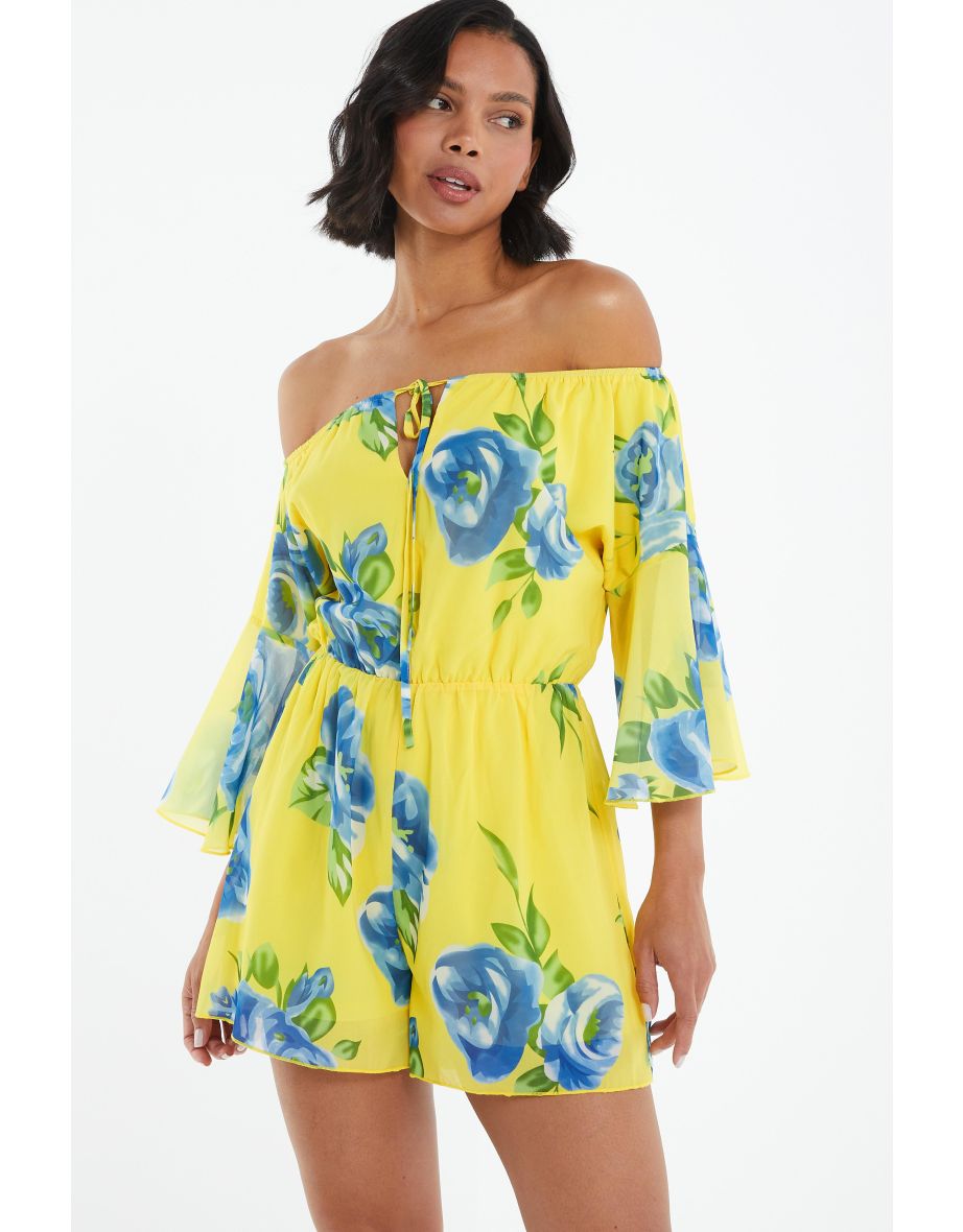 Shop Yellow Floral Bardot Playsuit Online in Oman VogaCloset