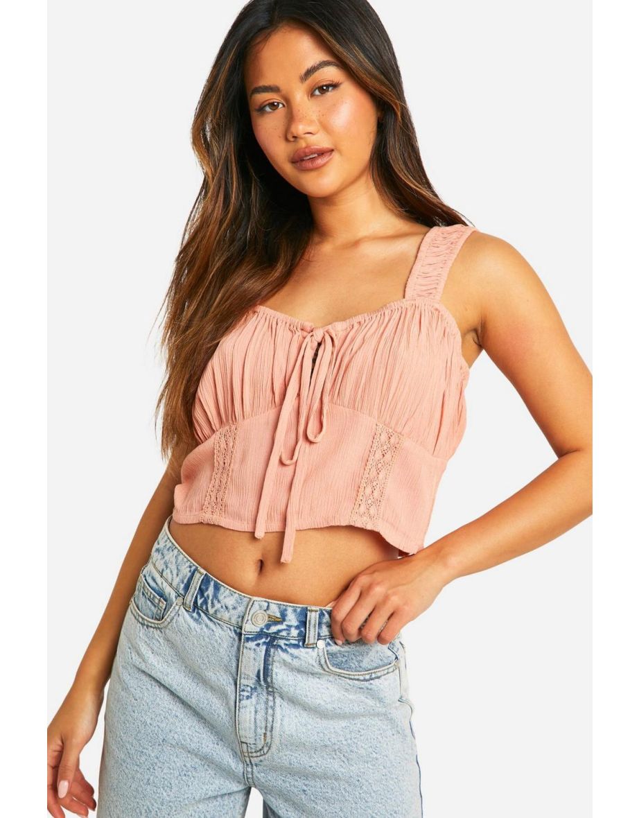 Cotton Milkmaid Crop Top - pink