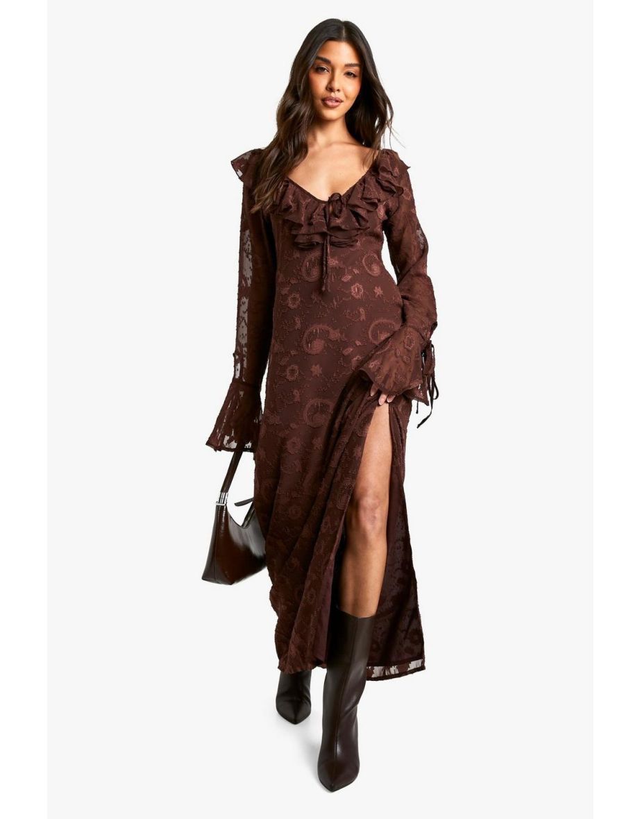 Paisley Textured Flare Sleeve Maxi Dress