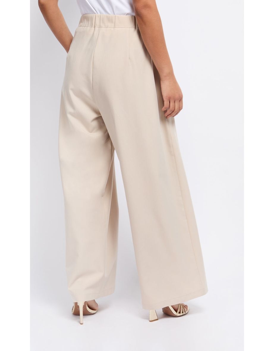 Beige Pleat Wide Leg Trousers by Vogue Williams - 3