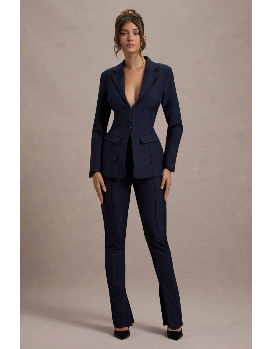 Unbeaten | Navy Fitted Corset Blazer Jacket