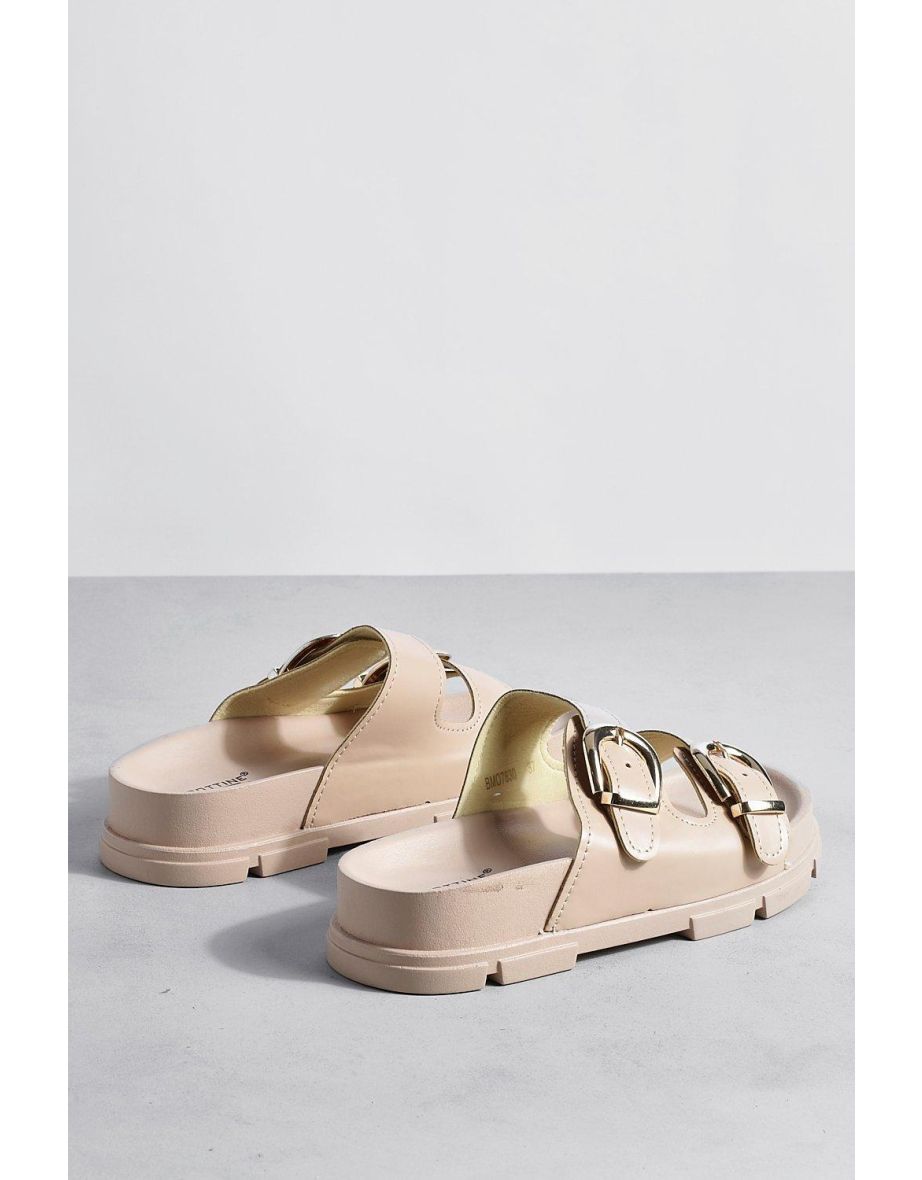 Chunky Buckle Sliders - nude - 3