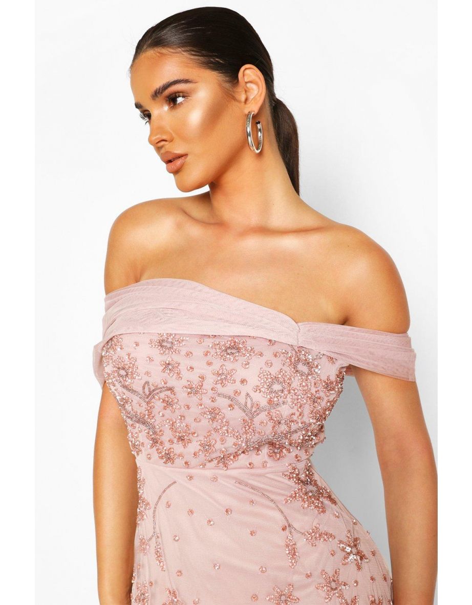 Bridesmaid Hand Embellished Bow Detail Maxi - pale pink - 2