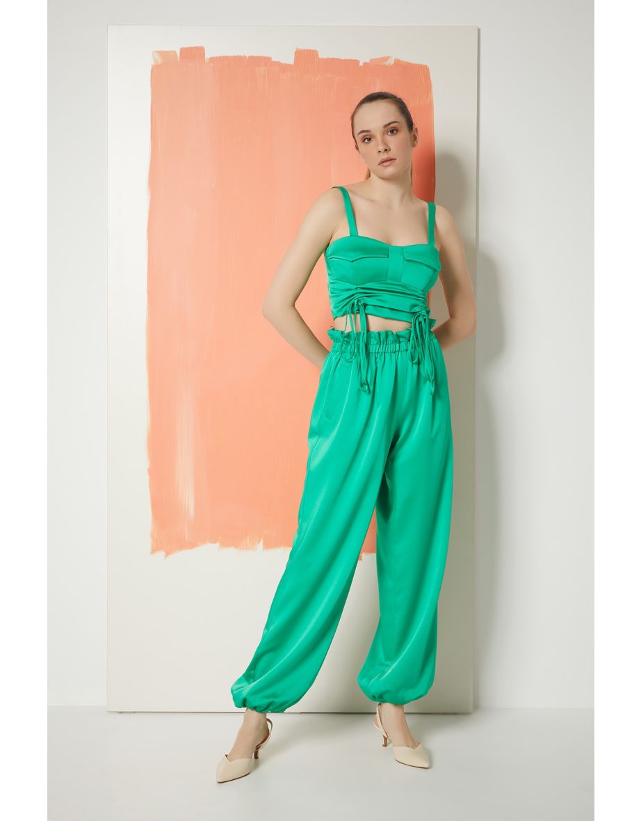 Green Satin Crop Top
