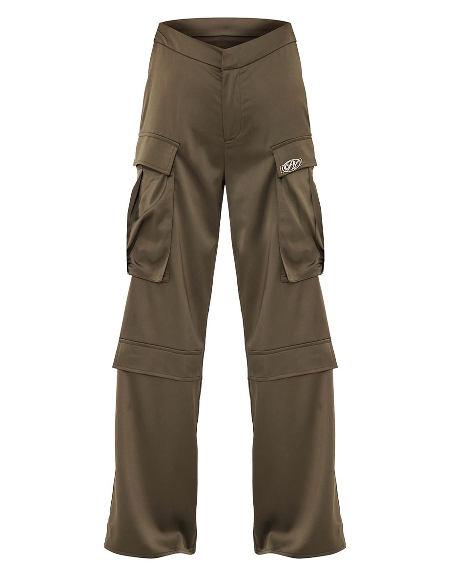 PRETTYLITTLETHING Khaki Satin Cargo Trousers - 4