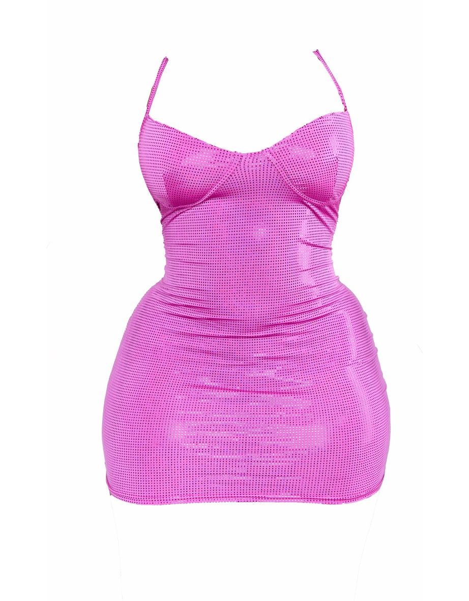 Plus Hot Purple Glitter Strappy Bodycon Dress - 3
