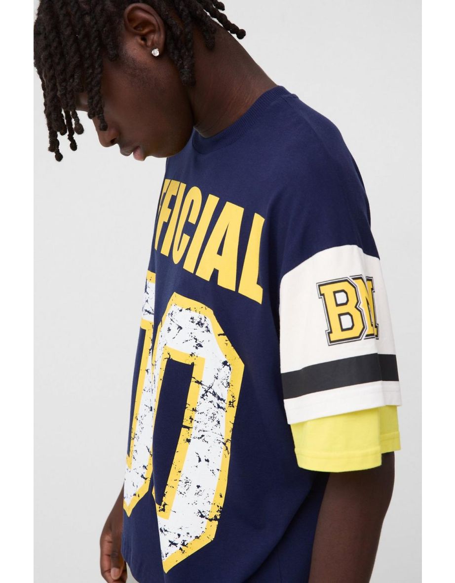 Oversized Official Faux Layer Varsity T-Shirt - 2