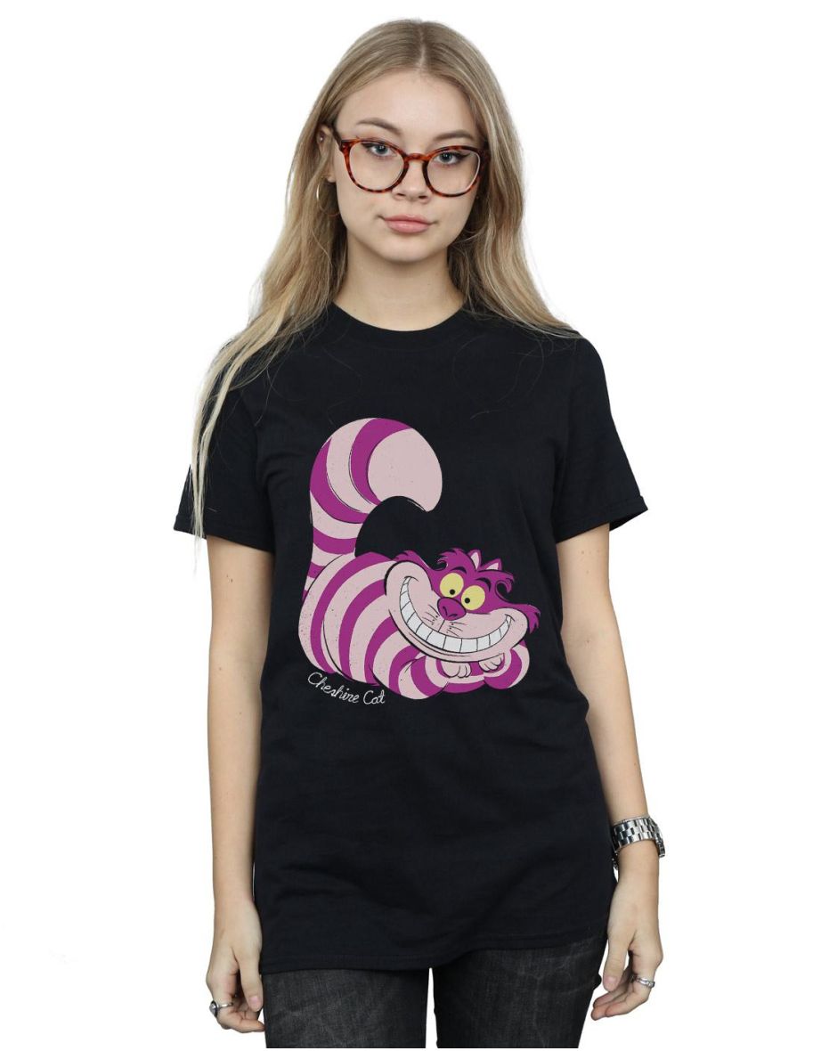 Alice In Wonderland Womens/Ladies Cheshire Cat Boyfriend T-Shirt - Black