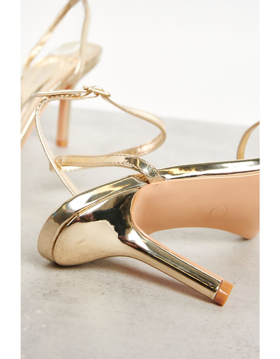 Wide Fit Gold Barely There Strappy Heels - 3