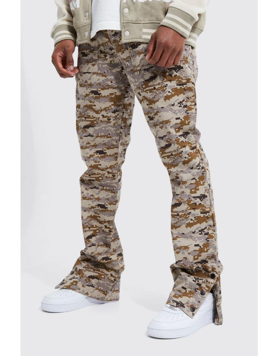 Fixed Waist Relaxed Cargo Camo Trouser - sand