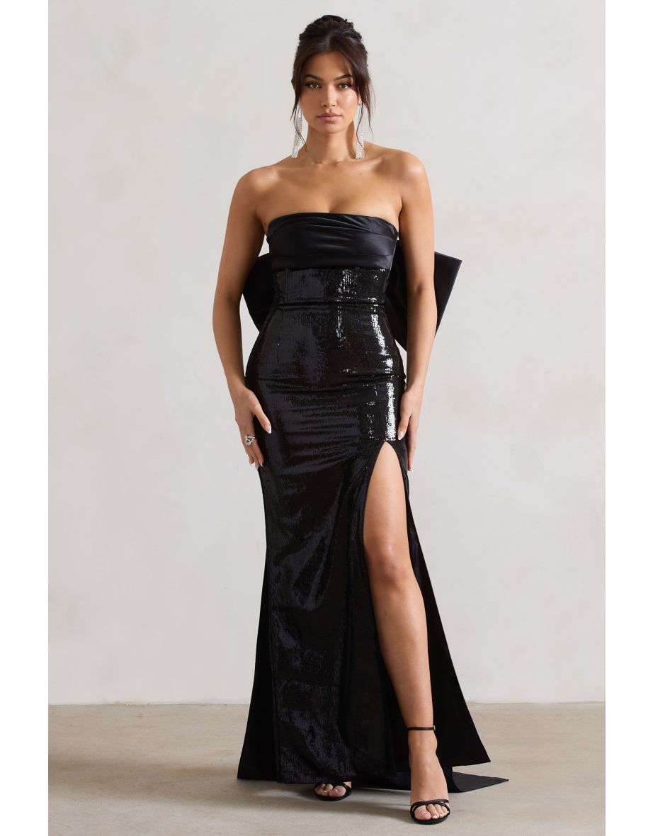 Black Sequin Bandeau Maxi Dress