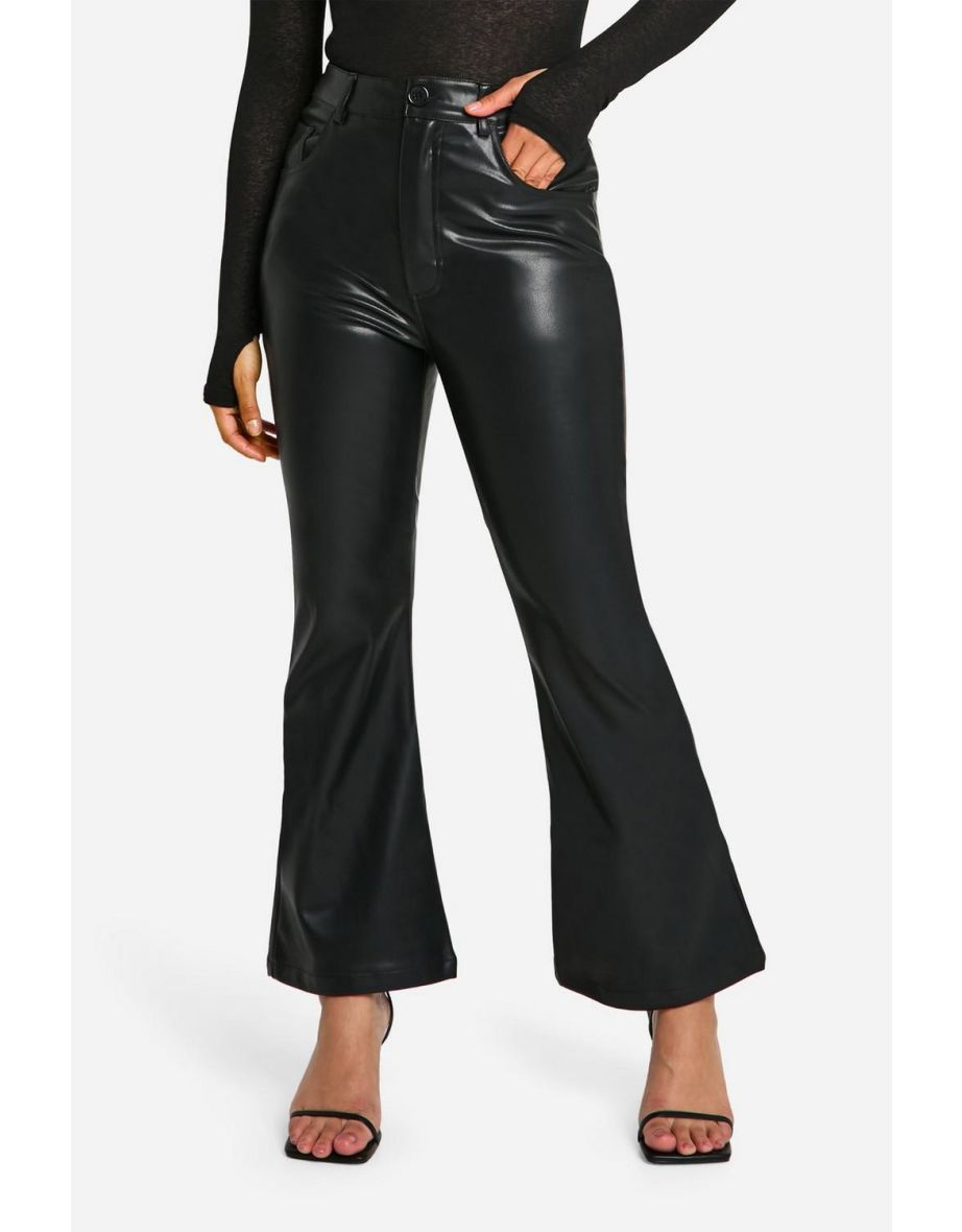 Petite Flare Leg Faux Leather Trouser - black - 3