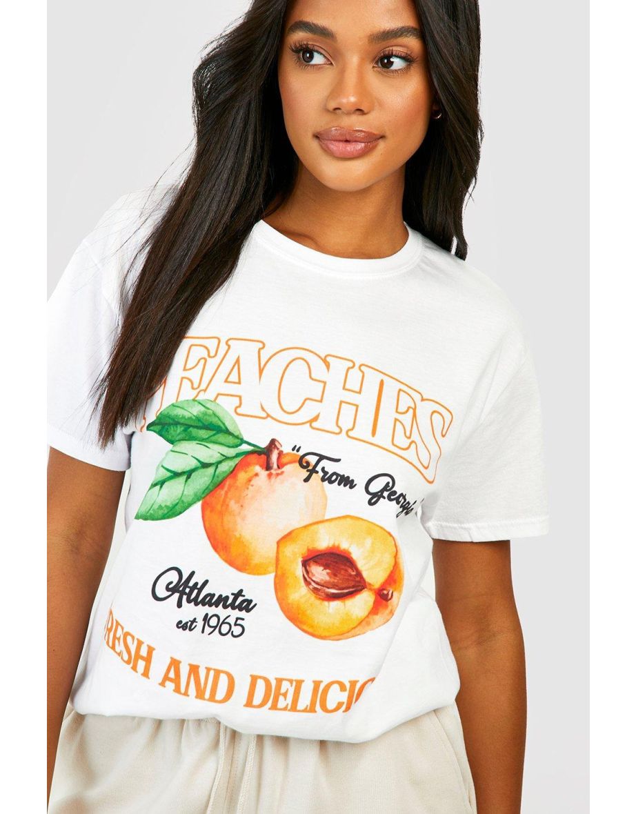 Peaches Printed Oversized T-shirt - white - 3