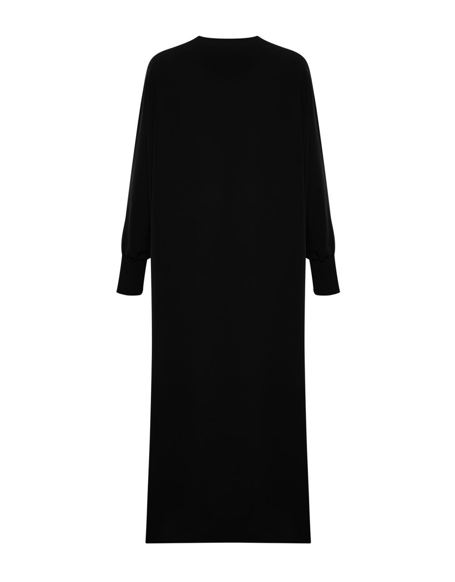 Black Wide Fit Bat Sleeve Woven Cap & Ferace & Abaya - 7