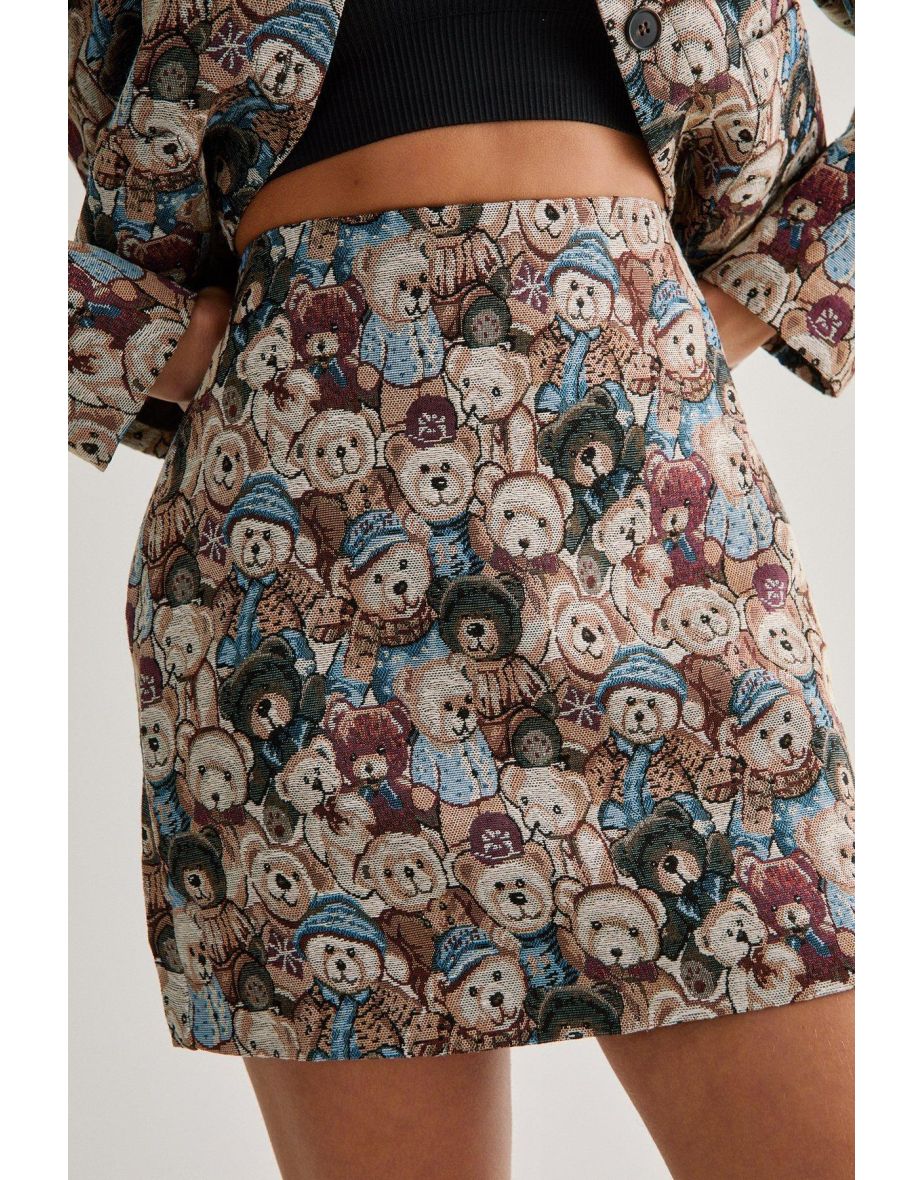 Teddy Print Tapestry Mini Skirt - 3