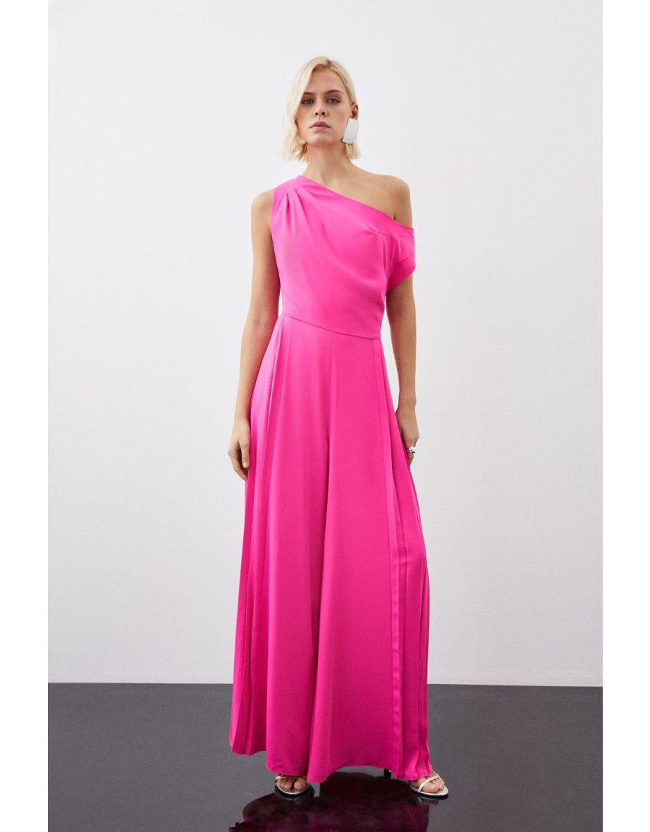 Petite Soft Tailored Off Shoulder Pleat Detail Jumpsuit