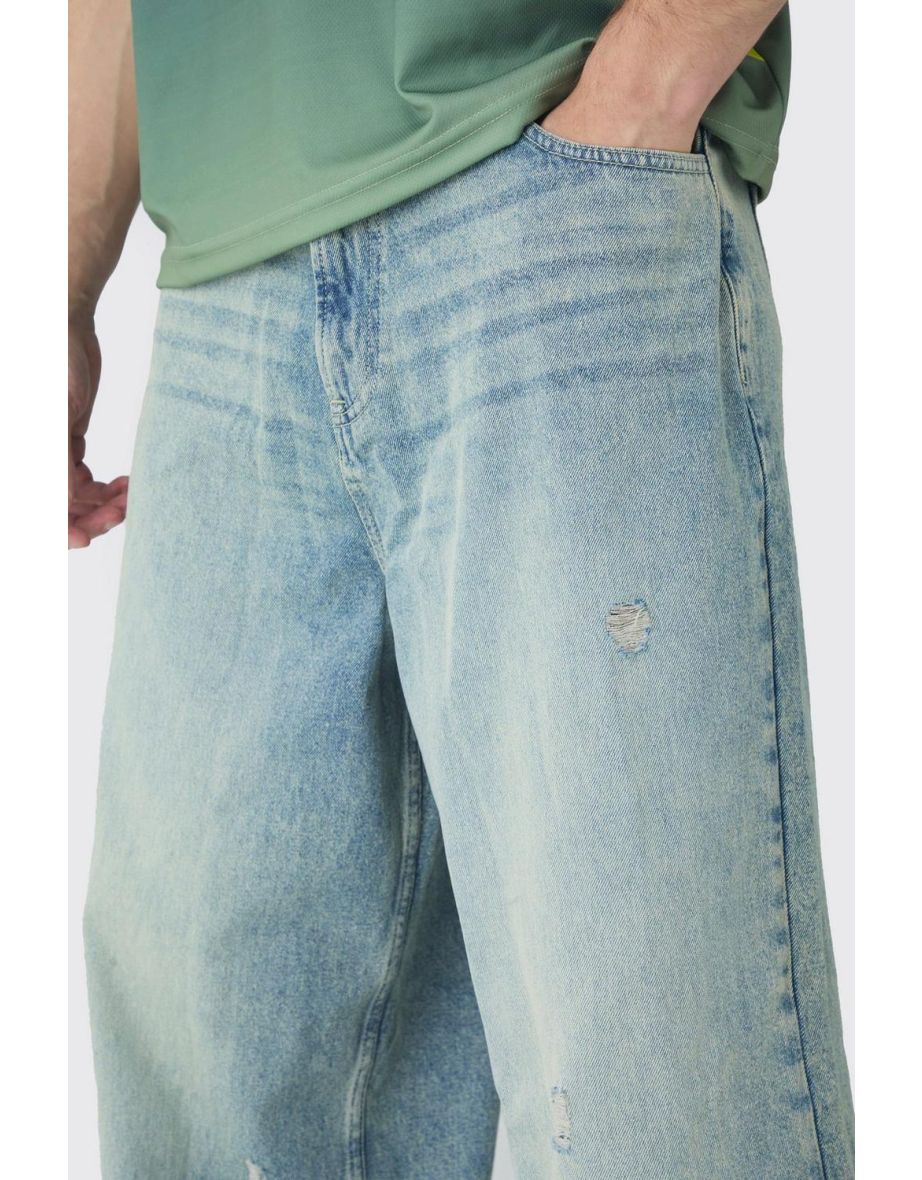 Tall Sun Bleached Distressed Parachute Fit Jeans - bleach wash - 2