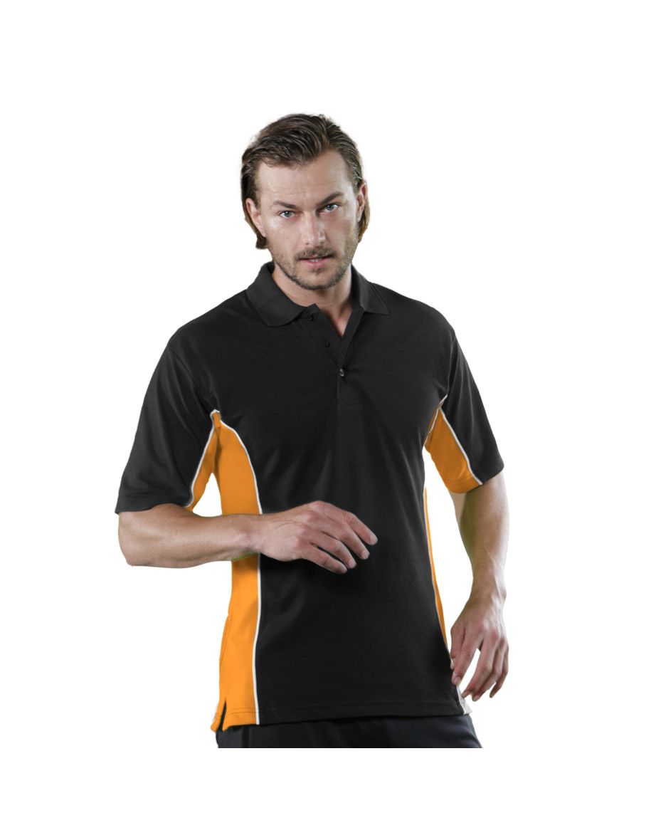 Gamegear® Mens Track Pique Short Sleeve Polo Shirt Top - Black/Orange/White - 2