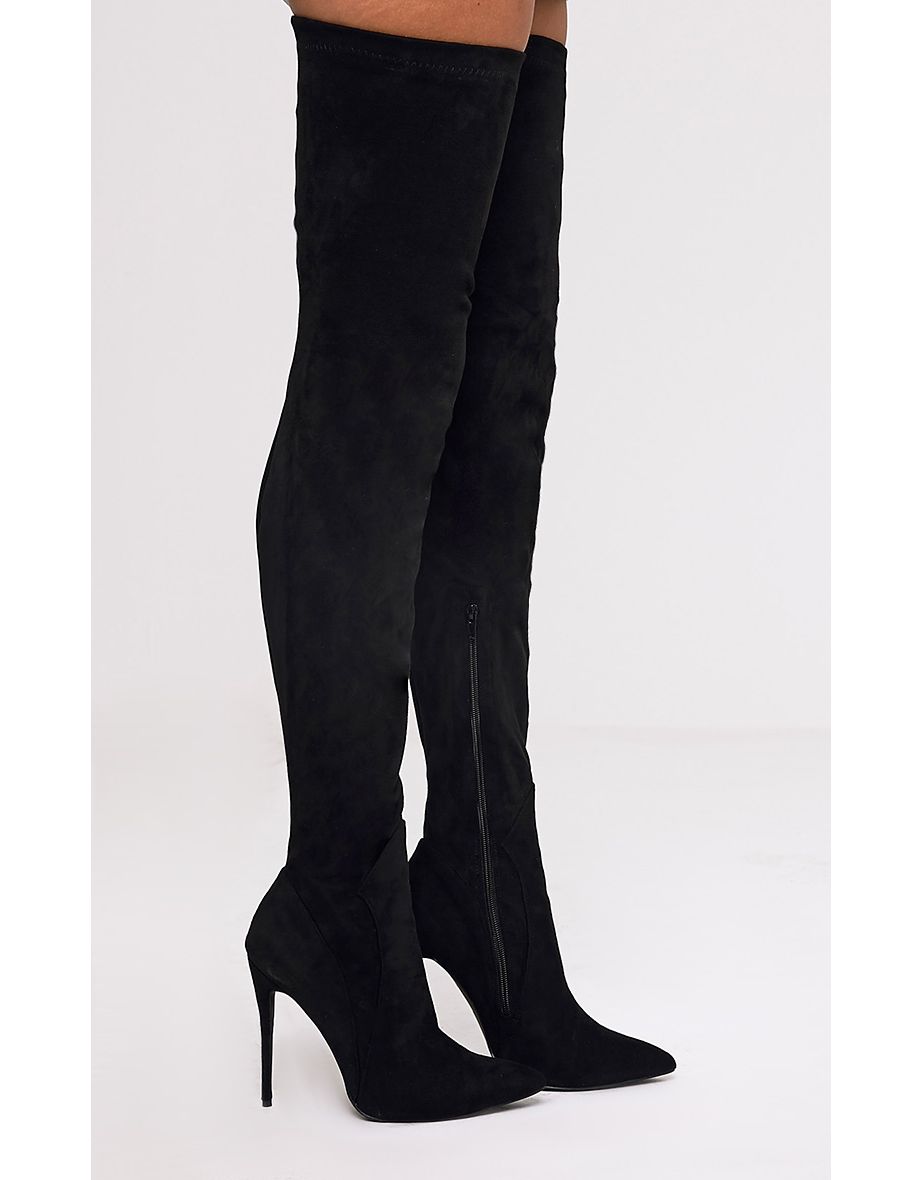Emmi Black Faux Suede Extreme Thigh High Heeled Boots - 3