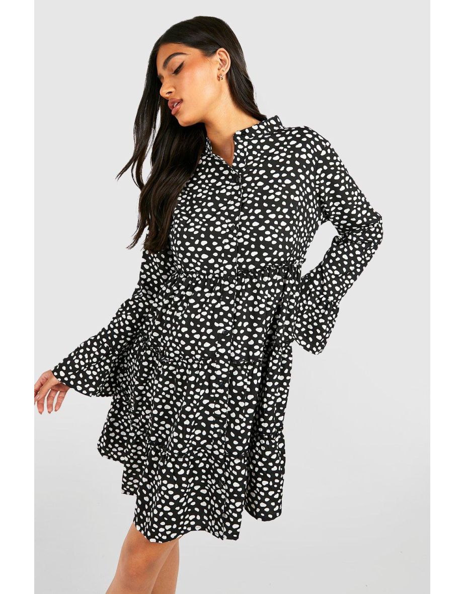 Maternity Polka Dot Smock Shirt Dress - black