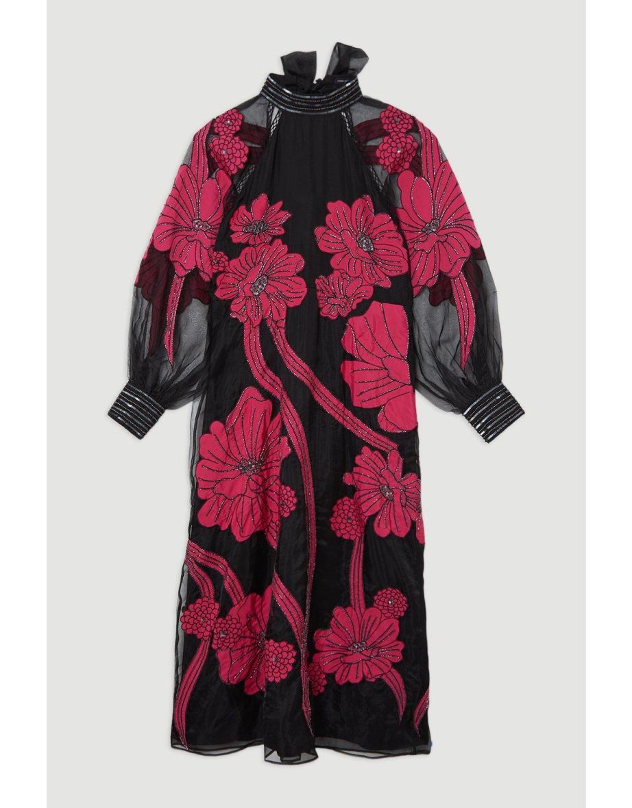 Plus Size Applique Organdie Floral Graphic Maxi Dress - 4