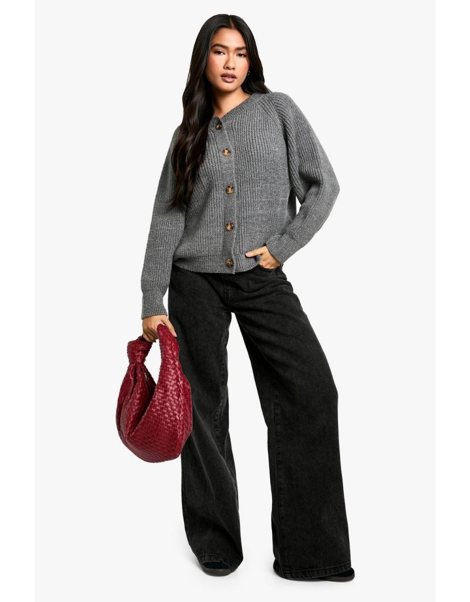 Soft Rib Knit Bomber Cardigan - charcoal