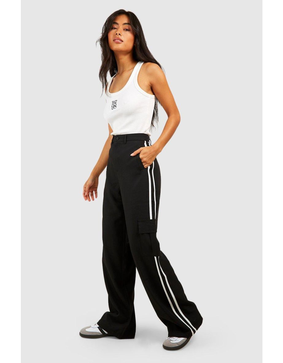 Sports Stripe Tailored Cargo Trousers - black