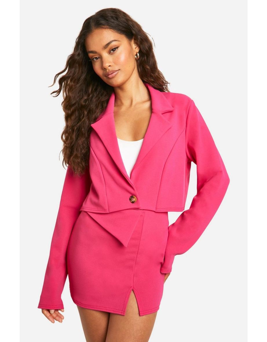 Jersey Crepe Cropped Boxy Blazer - bright pink