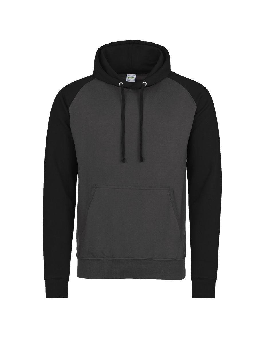 Awdis Just Hoods Adults Unisex Two Tone Hooded Baseball Sweatshirt/Hoodie - Charcoal/Jet Black