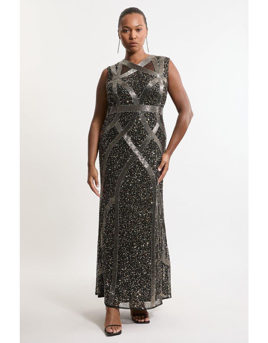 Plus Size Embellished And Beaded Woven Maxi Dress