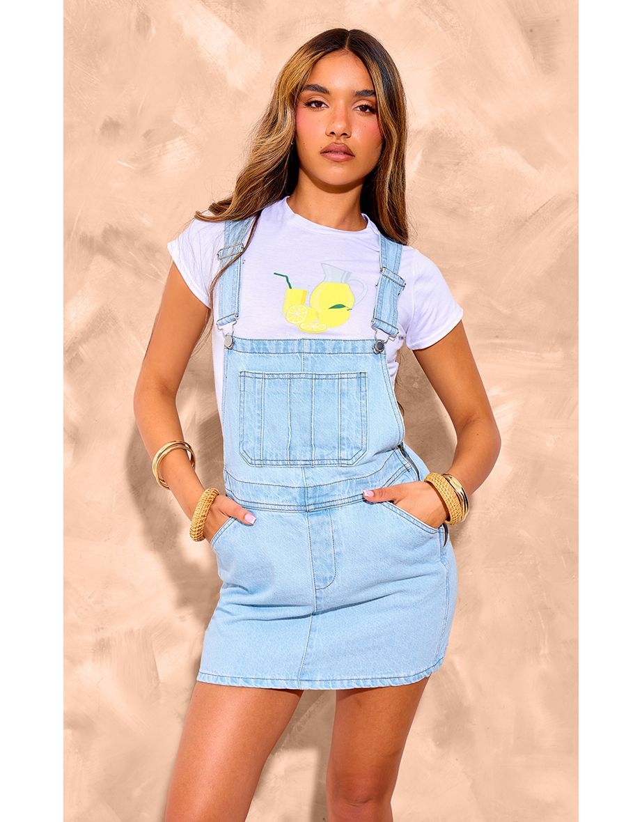 Shop Light Blue Wash Denim Pinafore Dungaree Dress Online in Bahrain VogaCloset