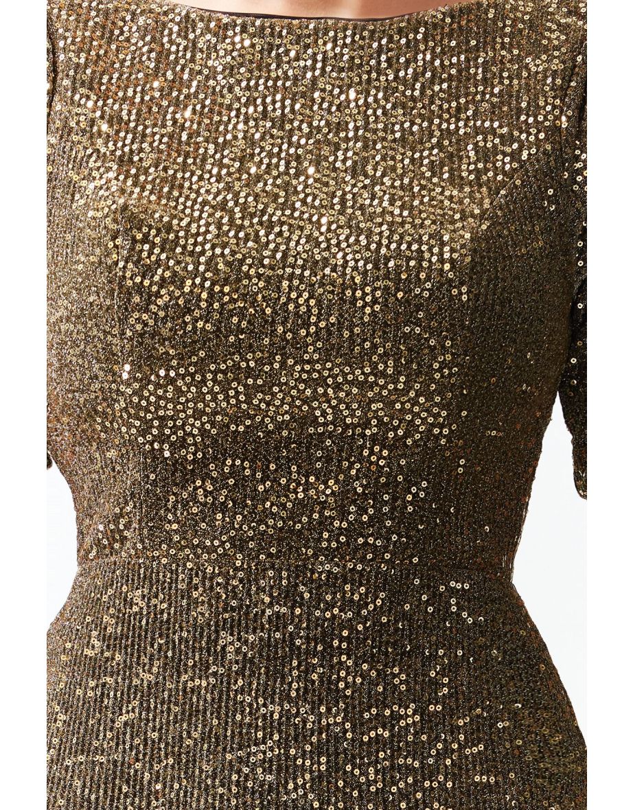 Gold Fitted Glitter Sequin Elegant Evening Dress - 7