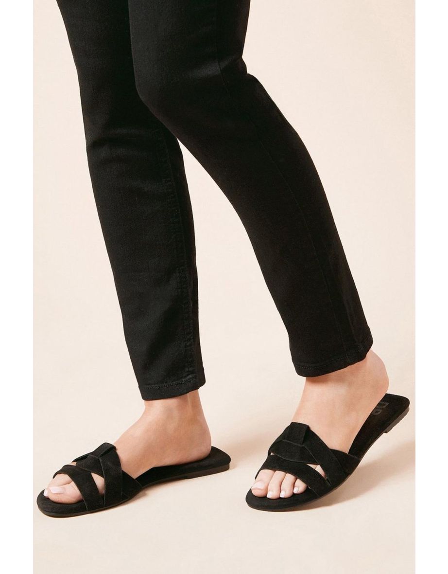 Freesia Suede Twisted Flat Mule Sliders