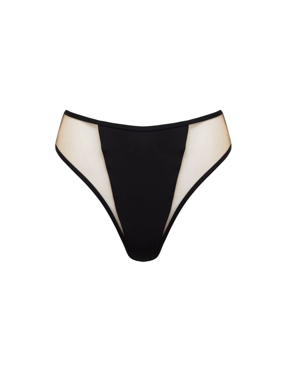 Eloise Black High-Waist High-Leg Bikini Bottoms with Nude Inserts - 6