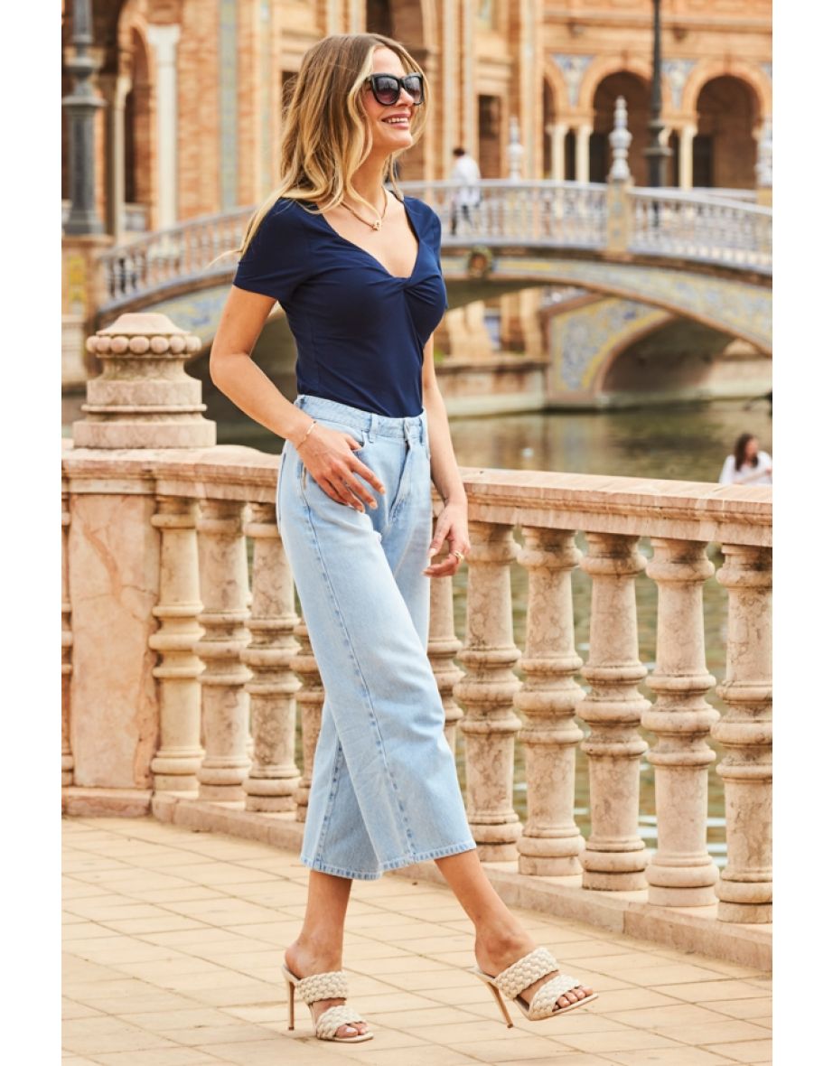 Light Wash Denim Culotte Jeans - 4