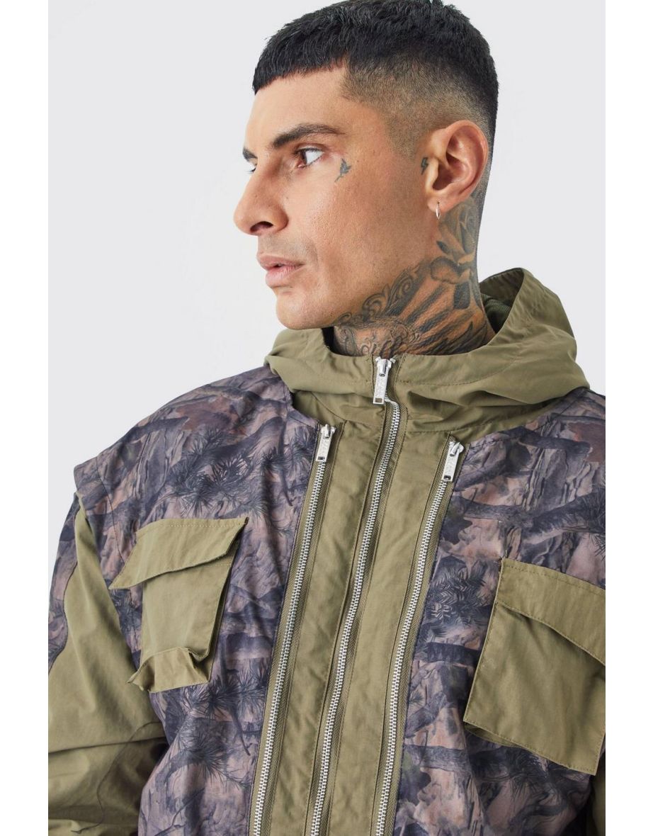 Shop Tall Washed Ripstop Nylon Camo Utility Jacket khaki Online in Bahrain VogaCloset