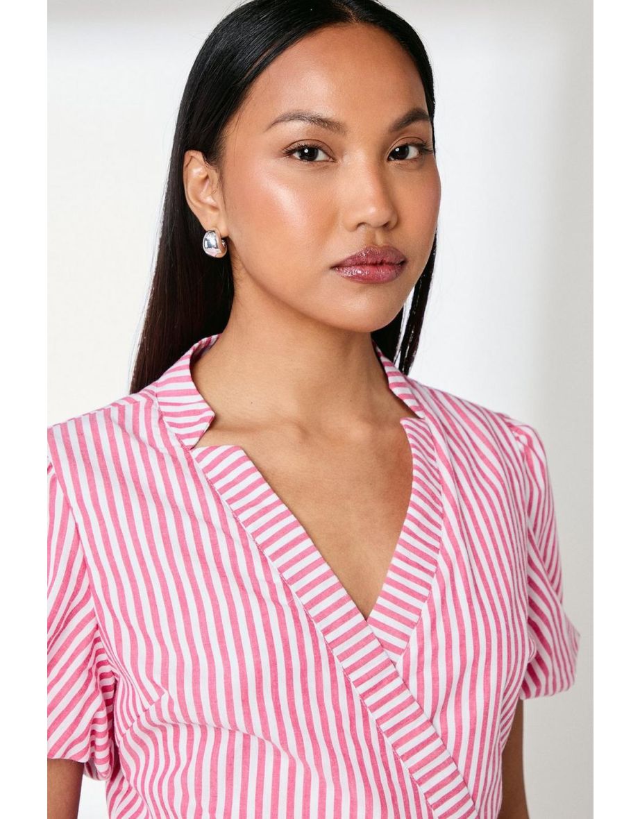 Pink Stripe D - Ring Cotton Poplin Wrap Dress - 3